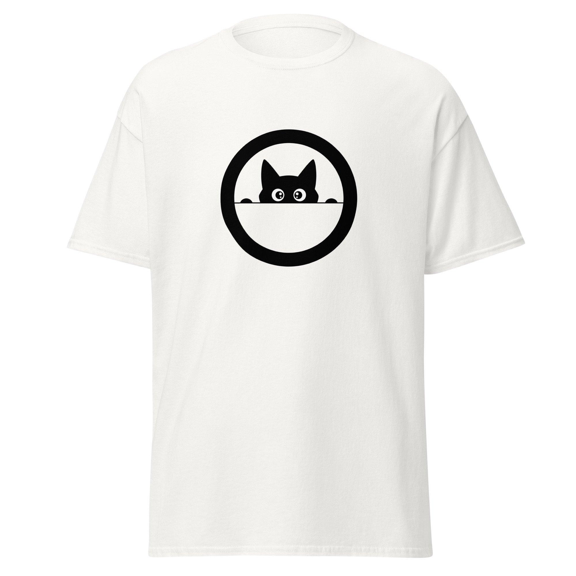 Unisex Classic Cat Tee | Structured Streetwear Style 1 White classic tee with peeking cat